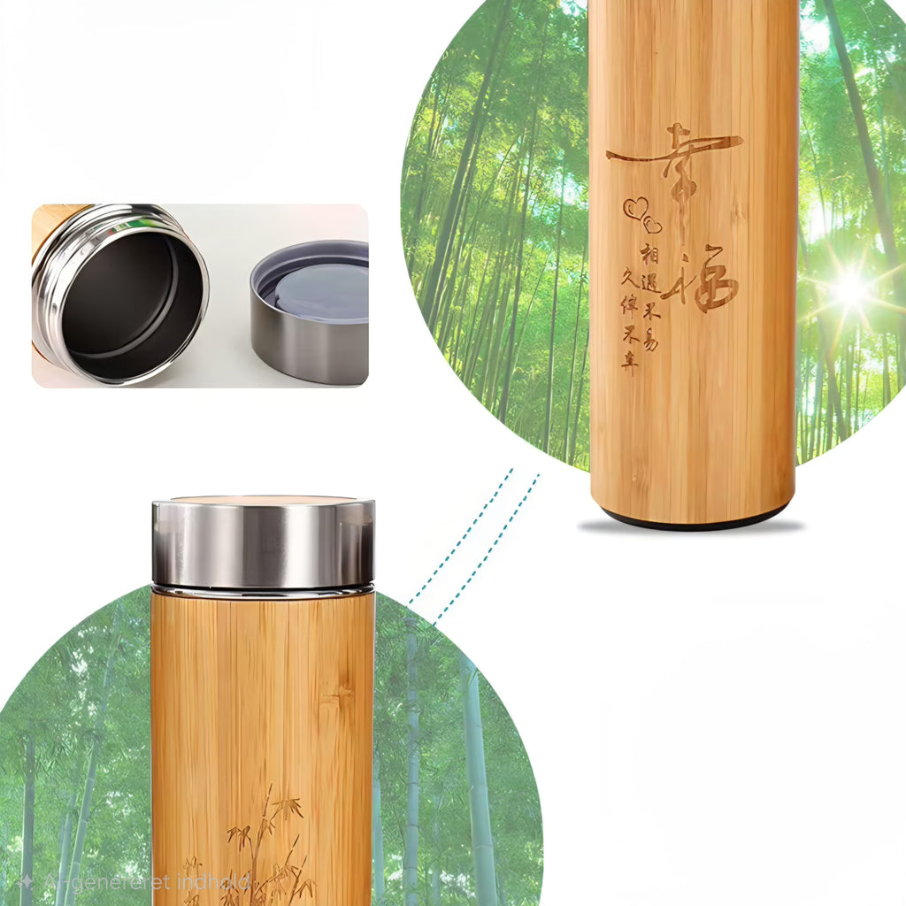 Lækker 100% natur bambus & rustfri stål termoflaske med filterindsats