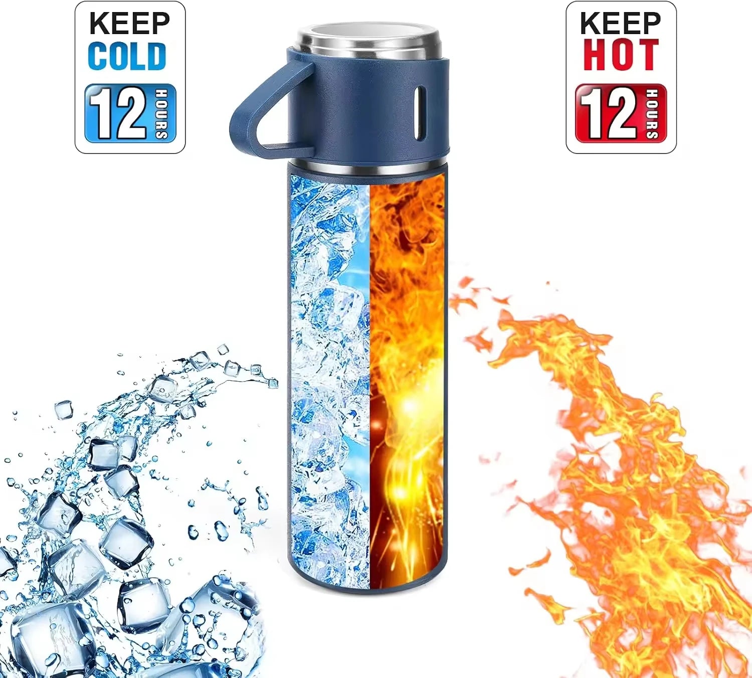 Termoflaske 500ml med 3 termokopper - Holder temperaturen i 12 timer
